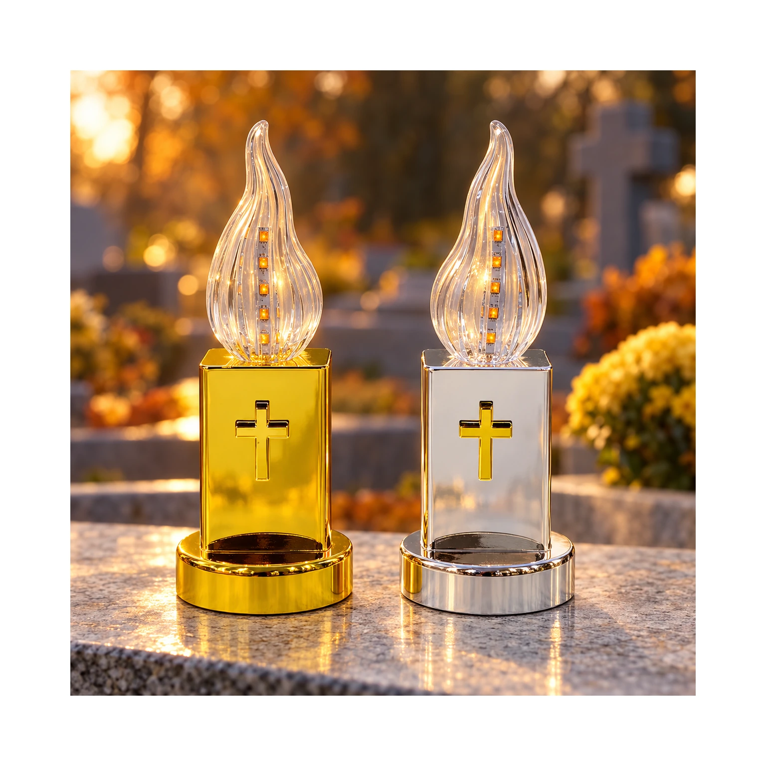 LED cintorínska sviečka s krížom – 2 farby