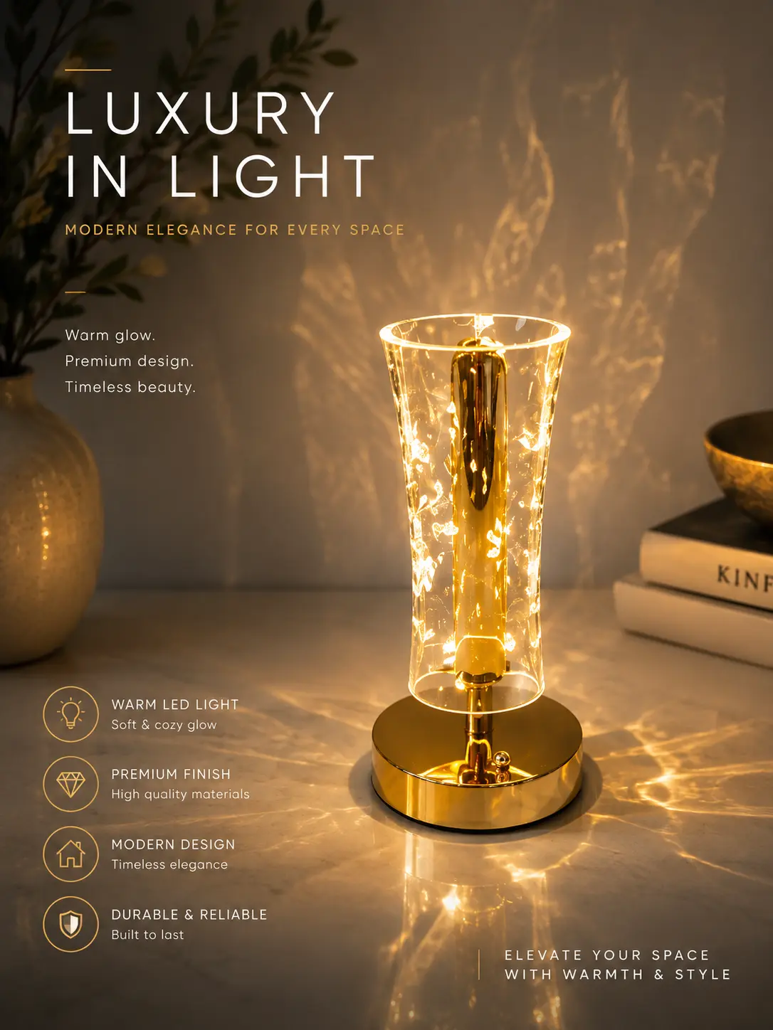 Dekoratívna LED lampa – krištáľový valec
