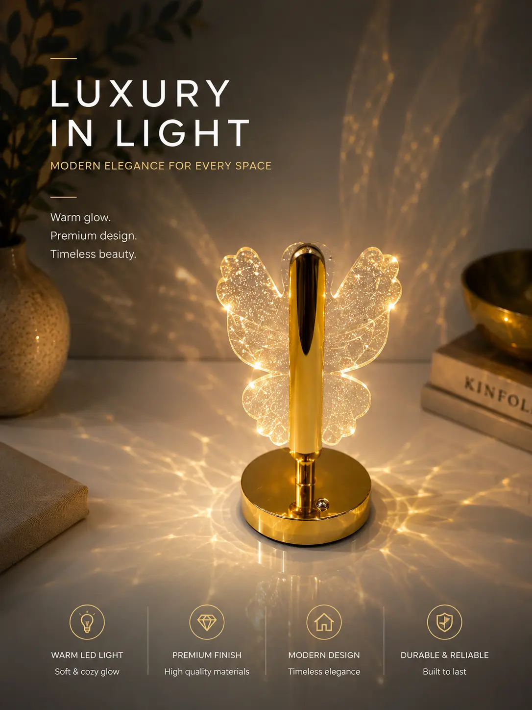Dekoratívna LED lampa – motýľ