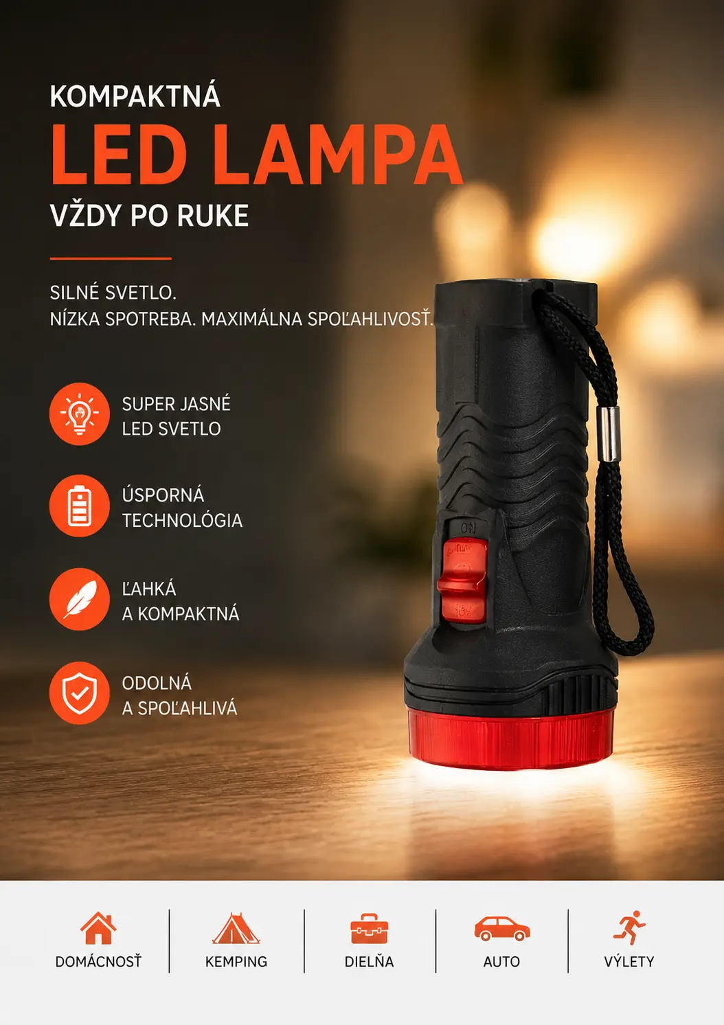 Kompaktná LED lampa s červeným spínačom