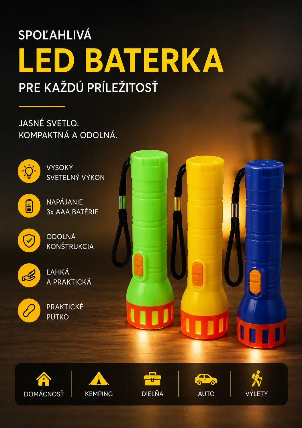 LED baterka – 3 farby