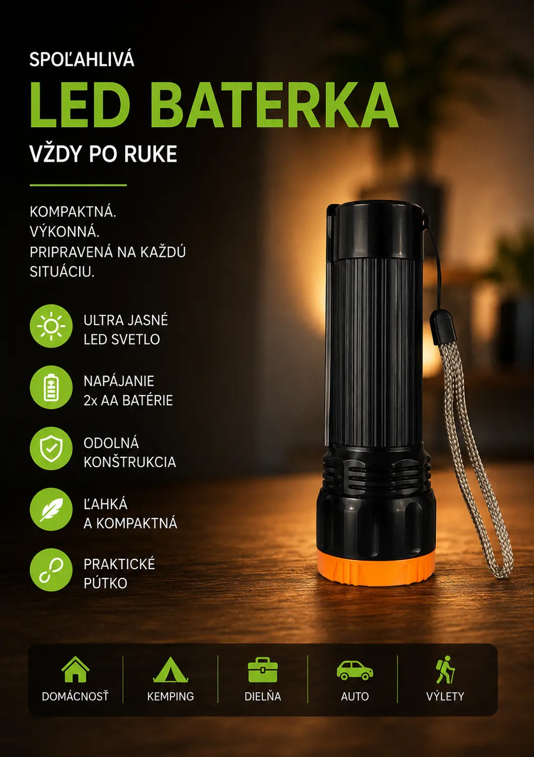 Čierna LED baterka