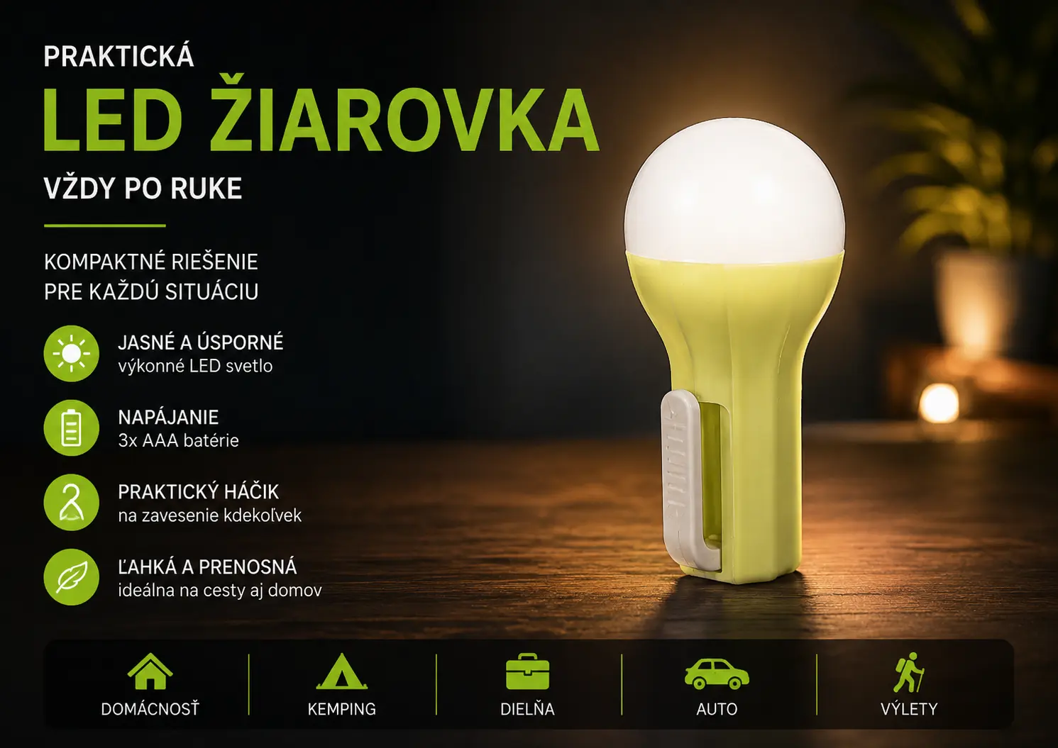 Prenosná LED žiarovka s rukoväťou