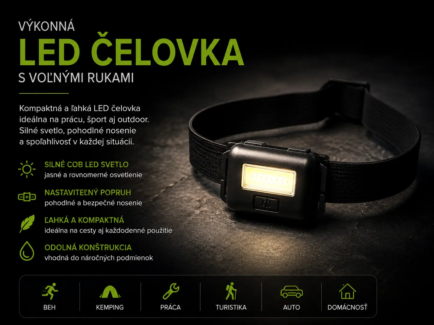 Výkonná LED čelovka s popruhom