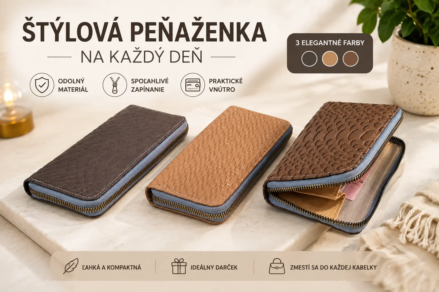 Elegantné dámske peňaženky – 3 farby