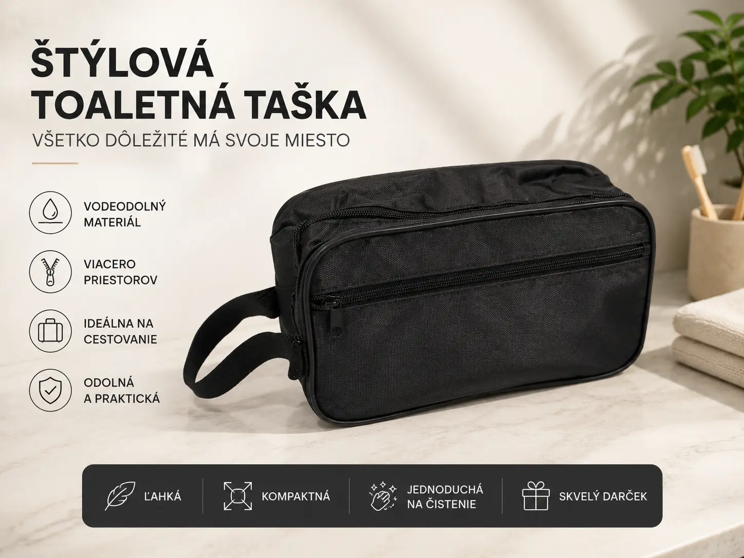 Čierna kozmetická taška s rukoväťou