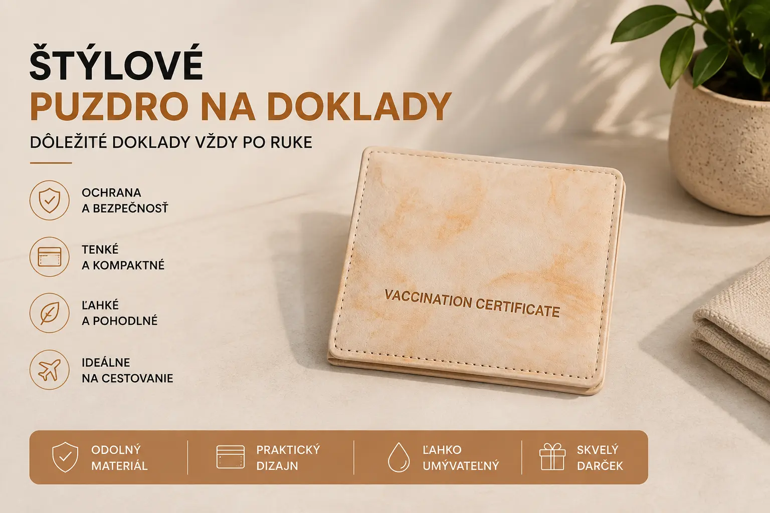Béžové puzdro na doklady