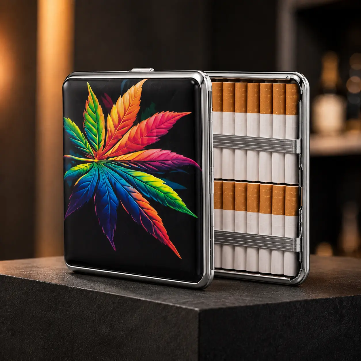 Cigaretové puzdro s farebným motívom