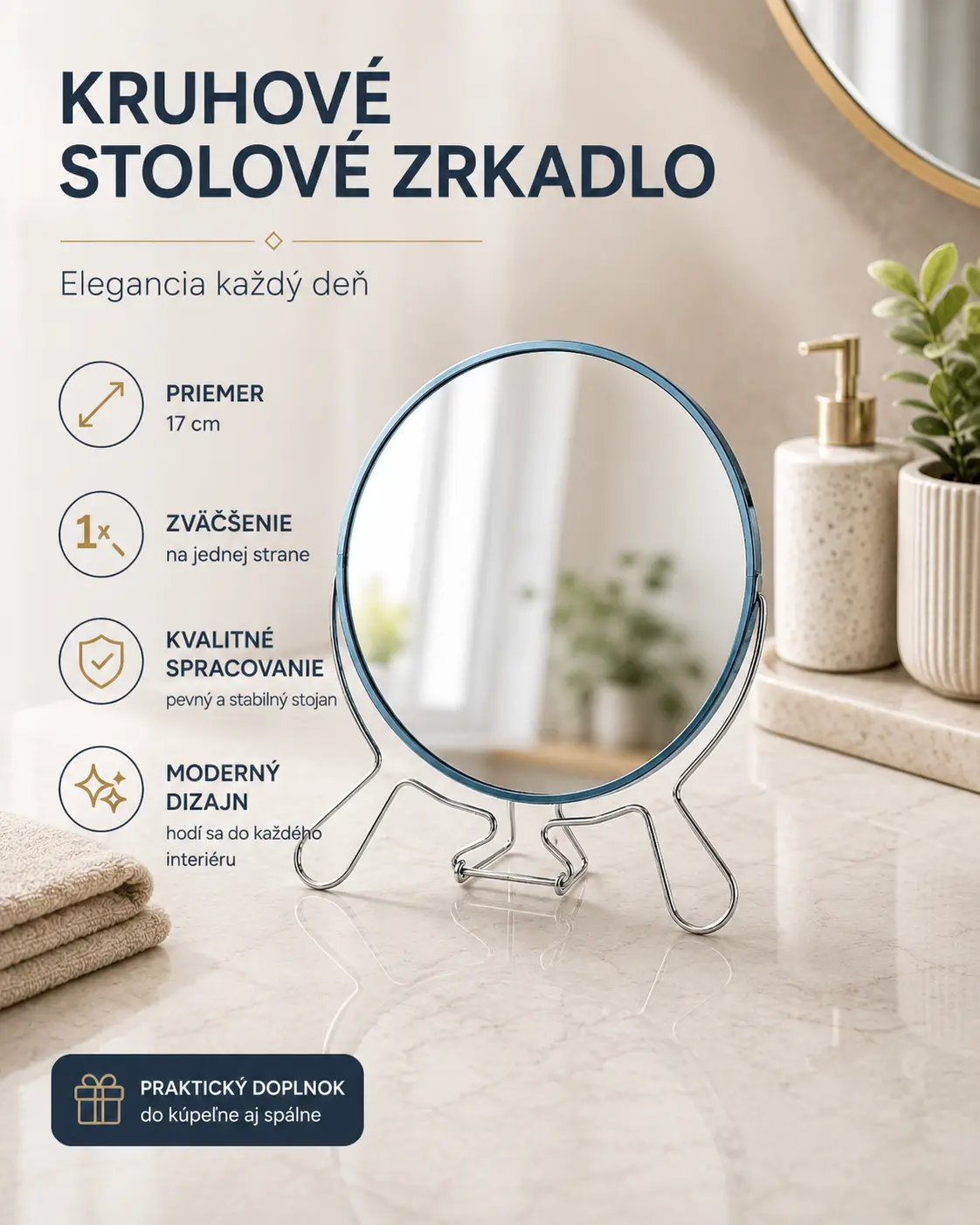 Okrúhle stolové zrkadlo – 17 cm