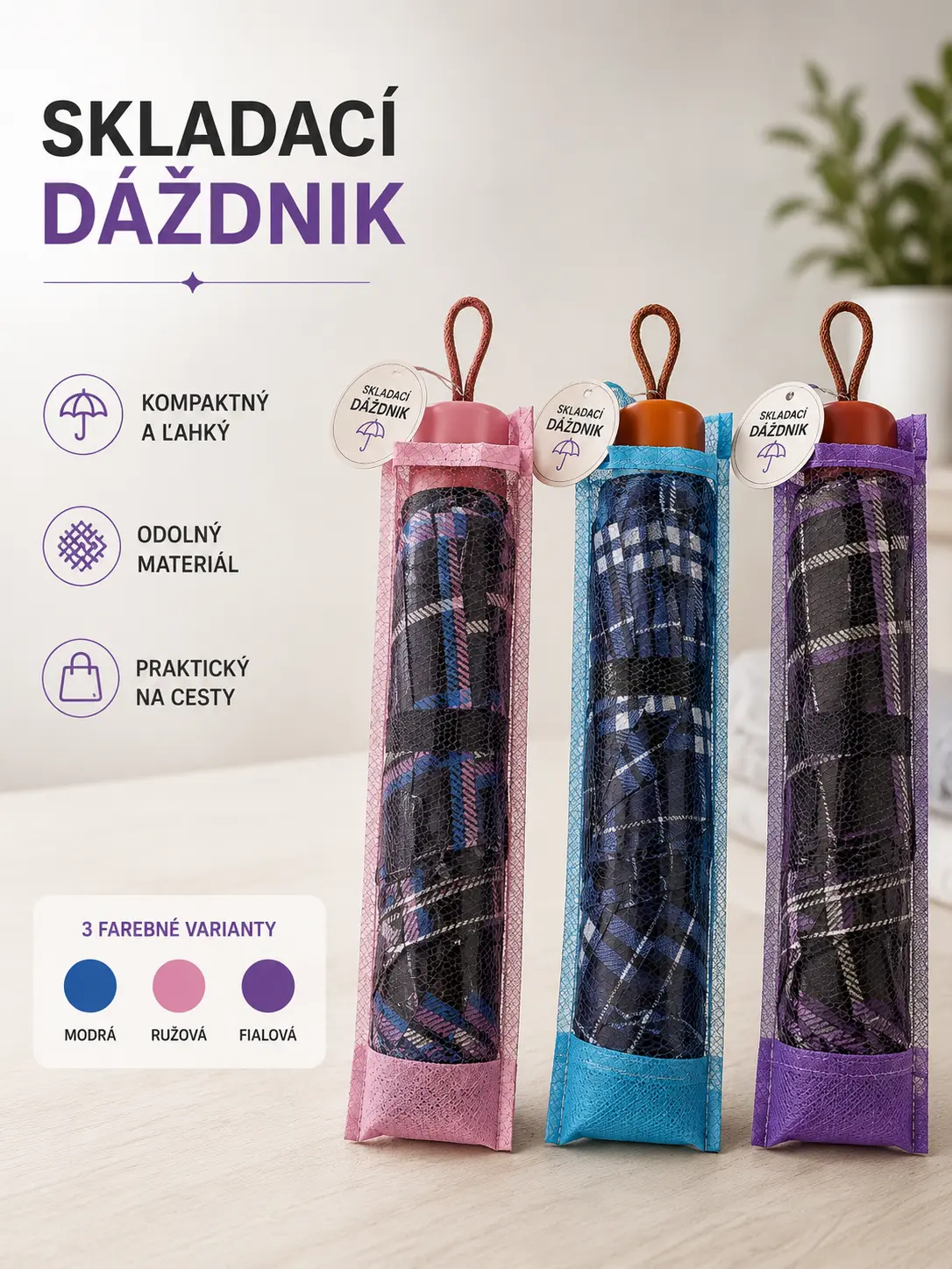 Skladací dáždnik – 3 farby – fotografia 1