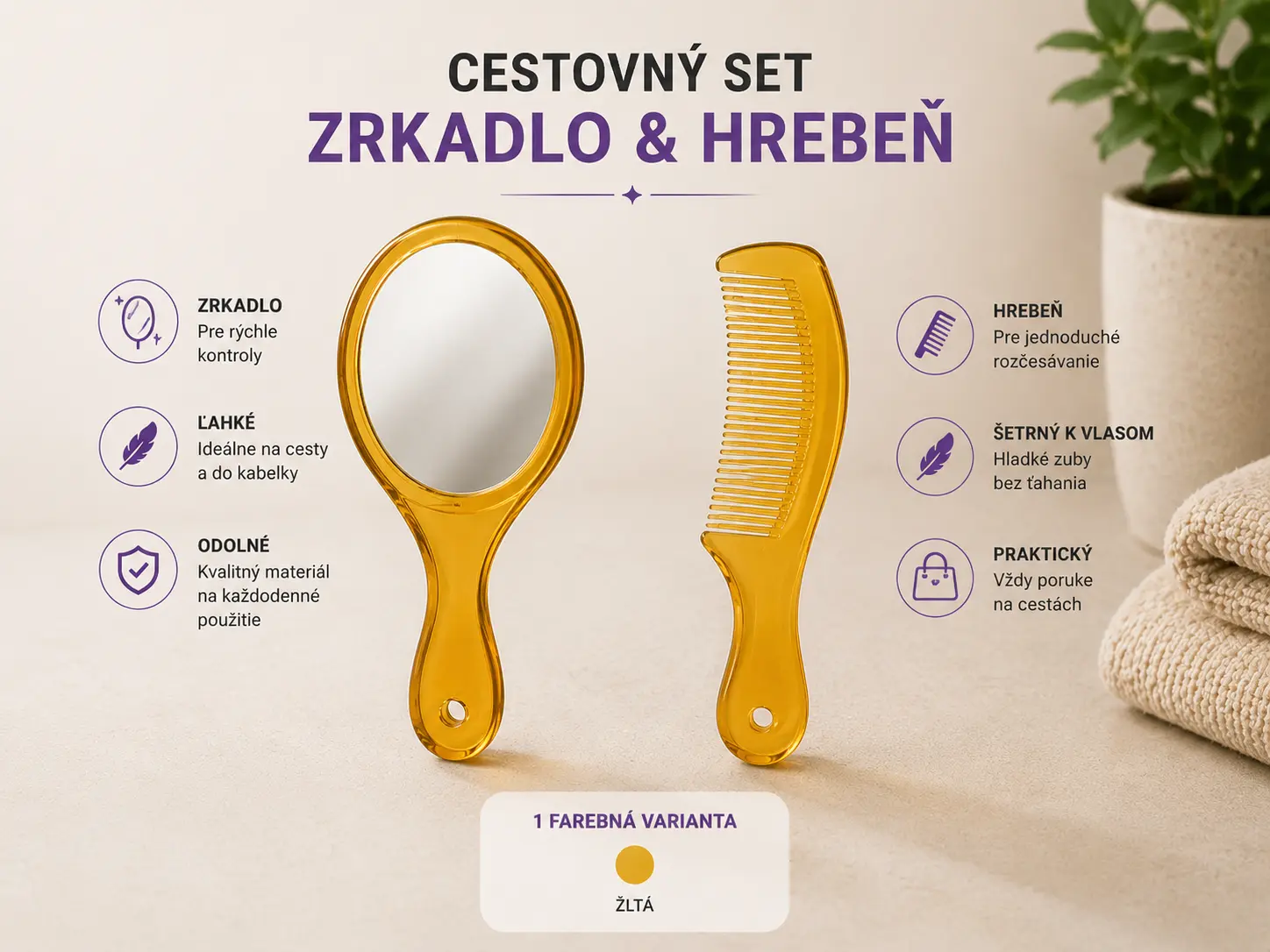 Cestovná súprava – zrkadlo a hrebeň