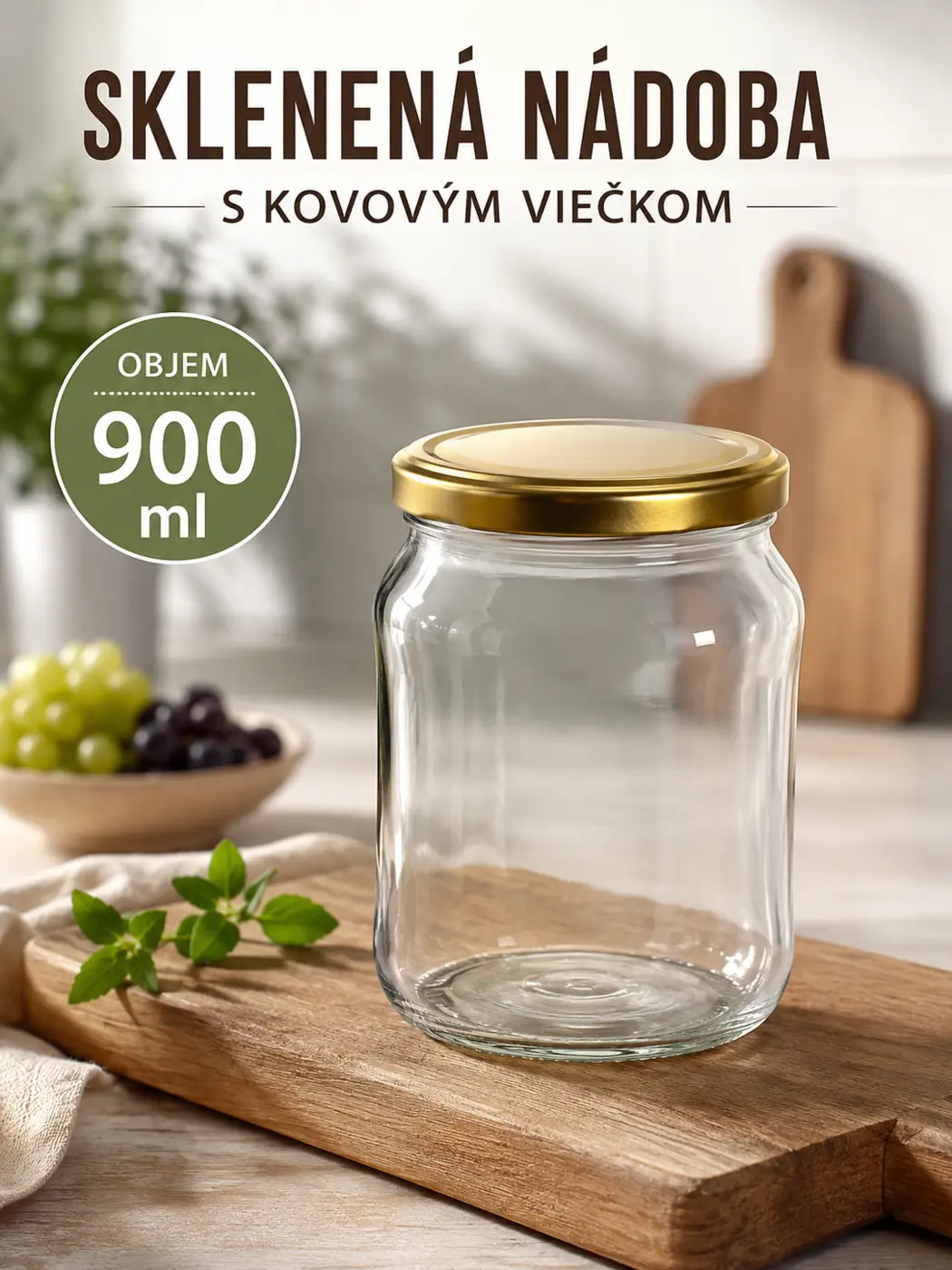 Sklenené poháre s viečkom – 900 ml – fotografia 1