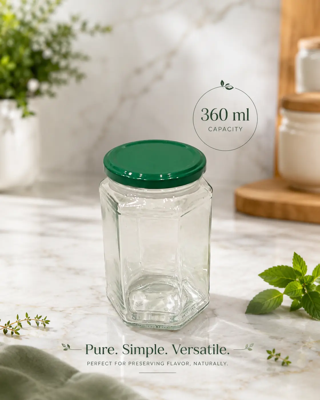 Sklenená nádoba so zeleným viečkom – 360 ml