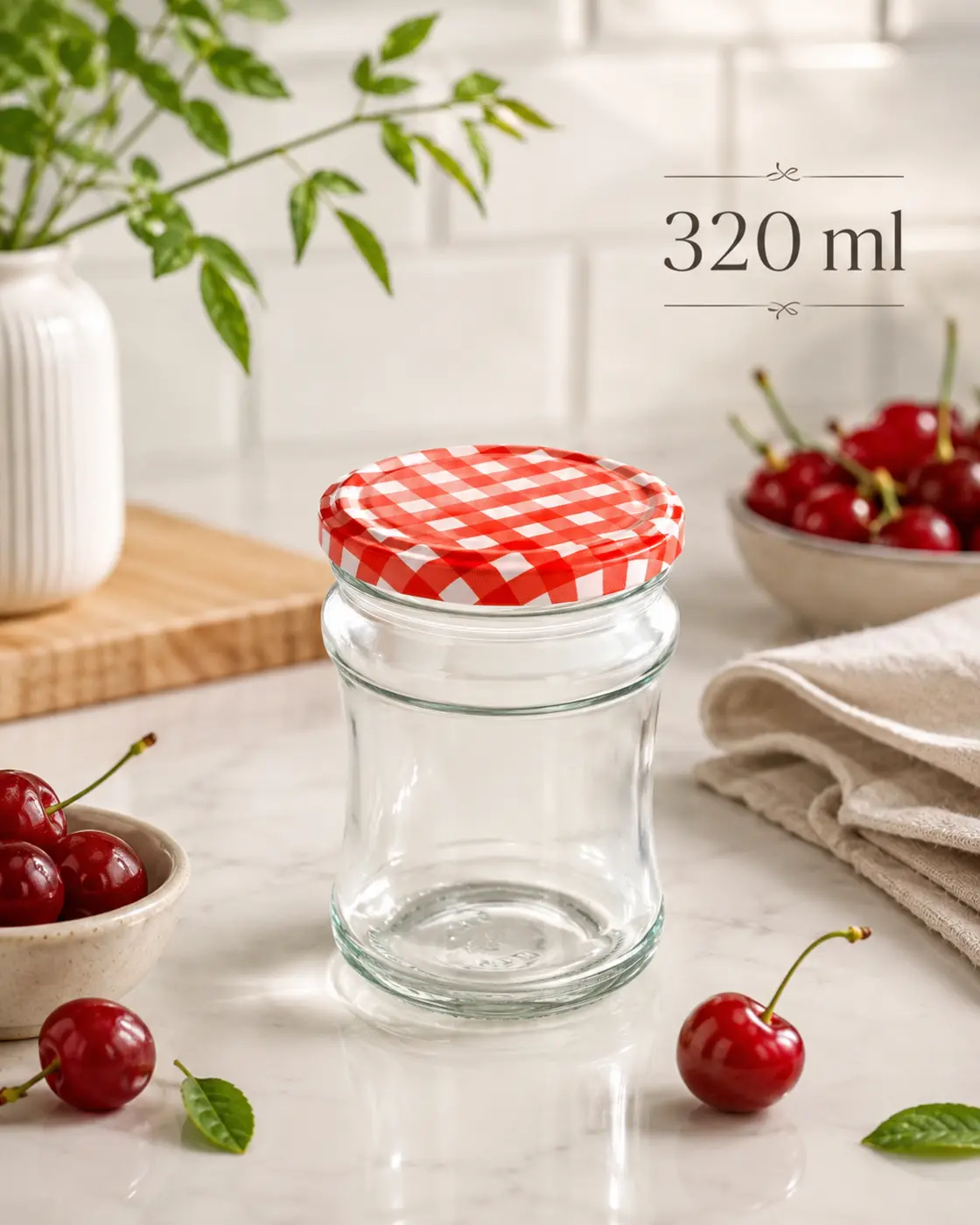 Sklenené poháre s viečkom – 320 ml – fotografia 2
