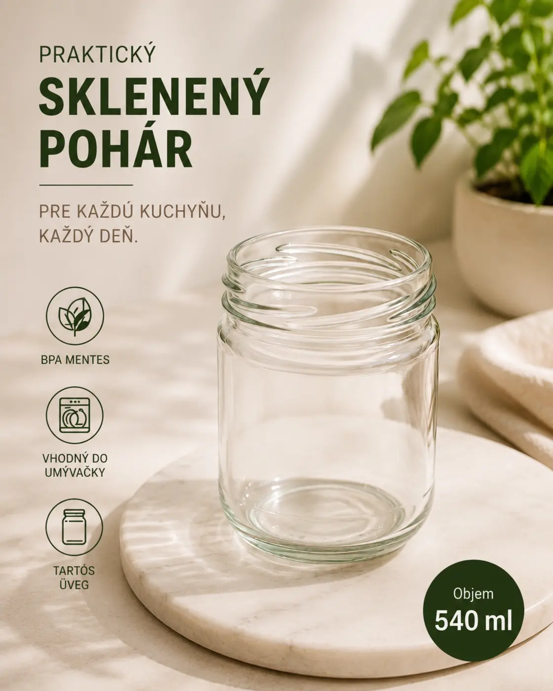 Sklenený pohár – 540 ml – fotografia 2