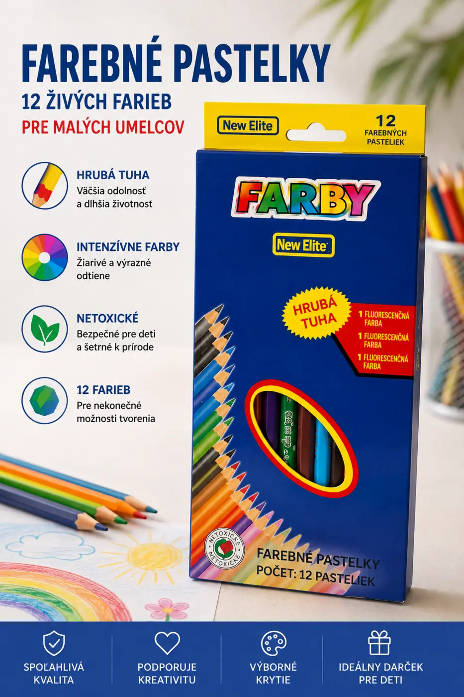 Farebné pastelky Farby New Elite – 12 ks