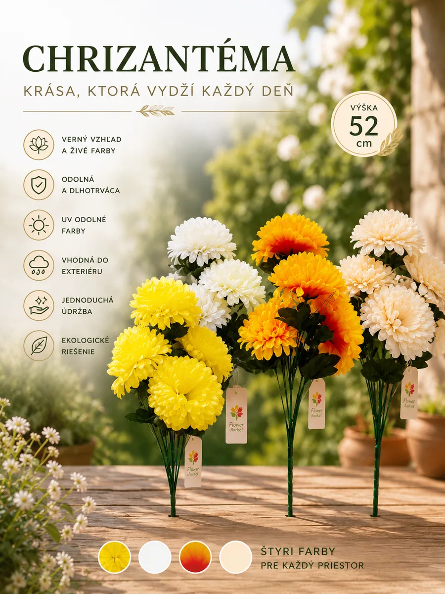 Odolná umelá chryzantéma – 52 cm