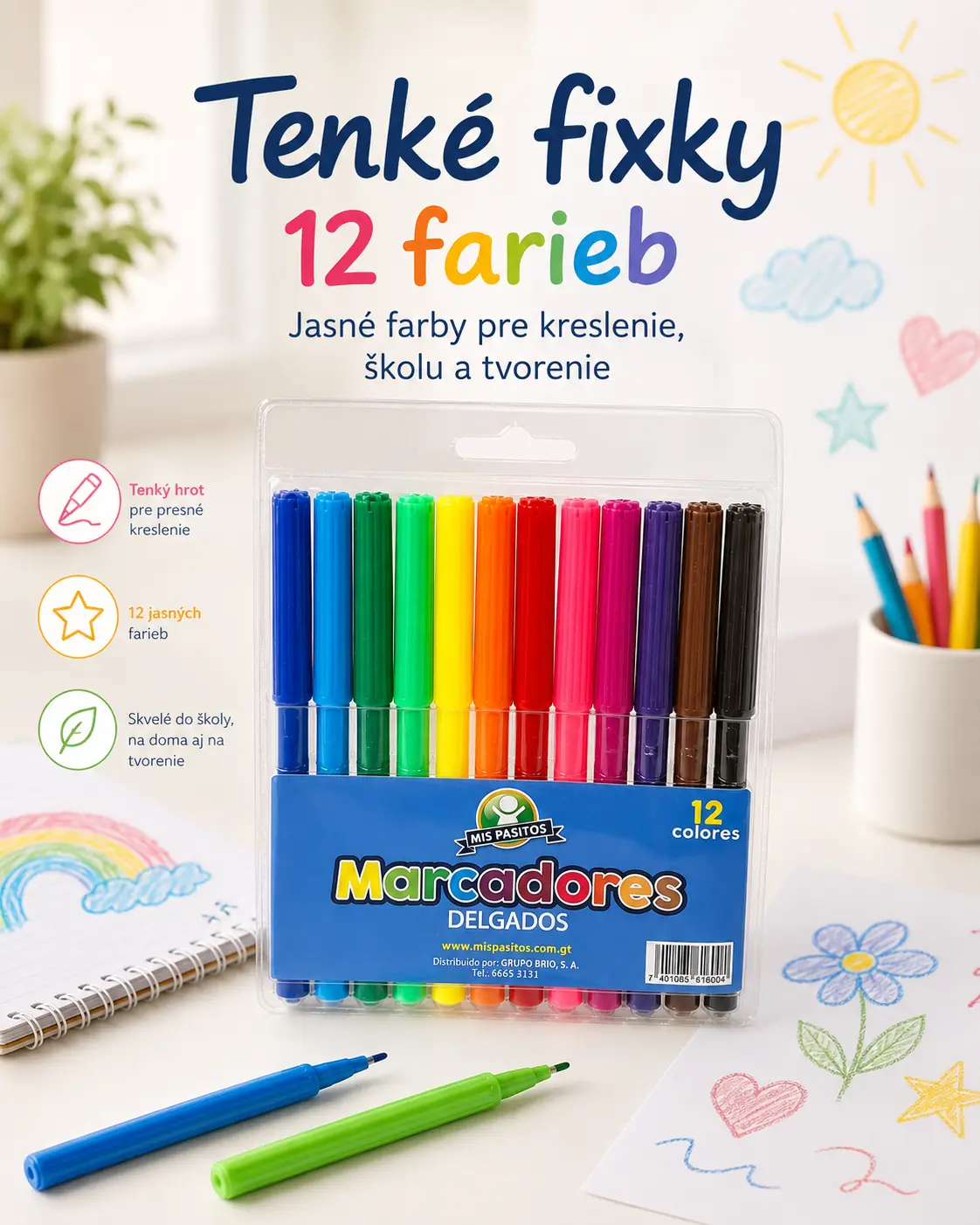Tenké fixky – 12 farieb