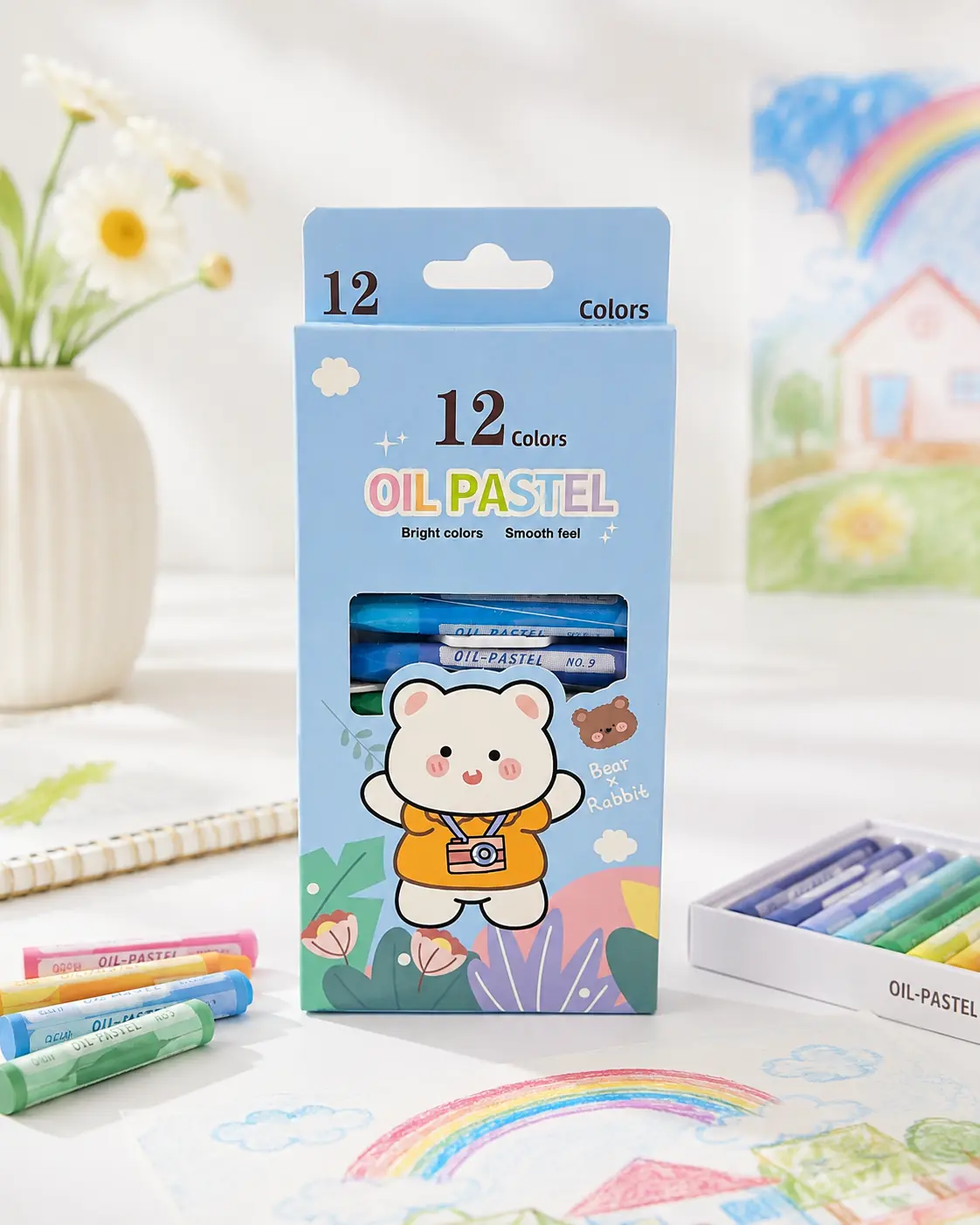 Olejové pastely s medvedíkom – 12 farieb