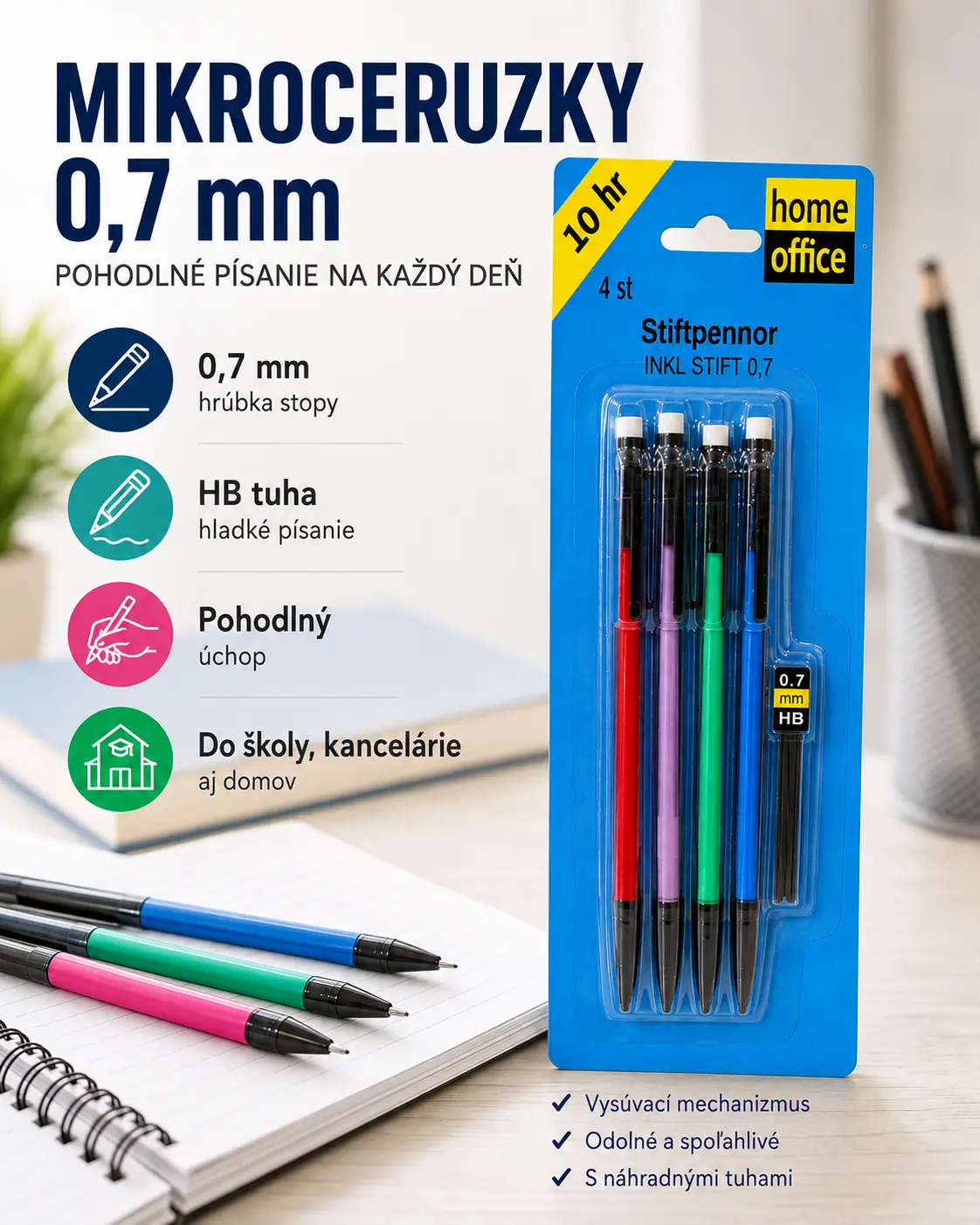 Mikroceruzky 0,7 mm – 4 ks