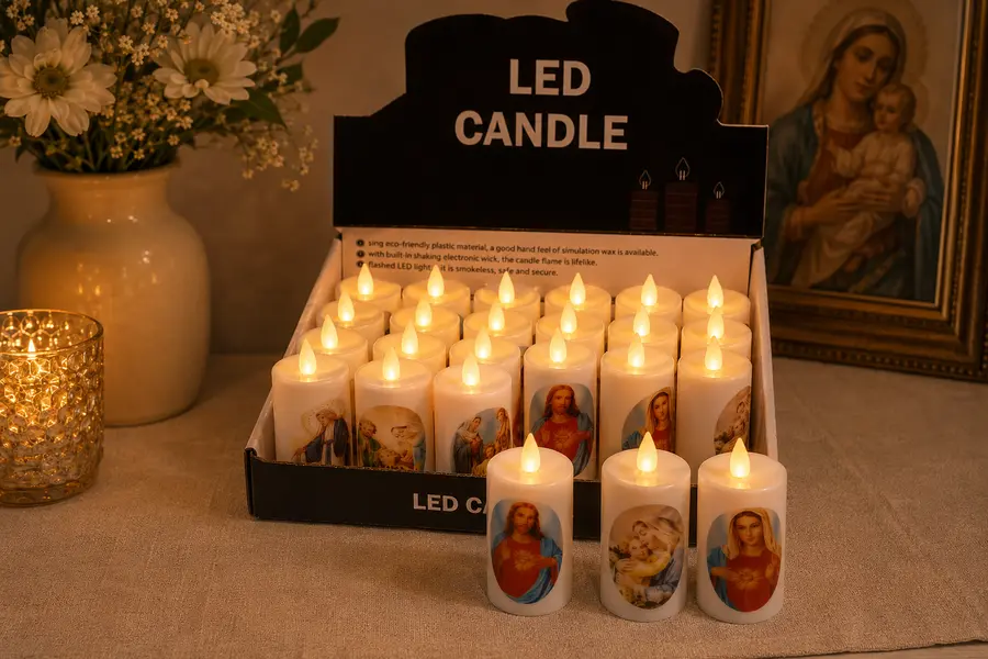 LED pietna sviečka s náboženským motívom