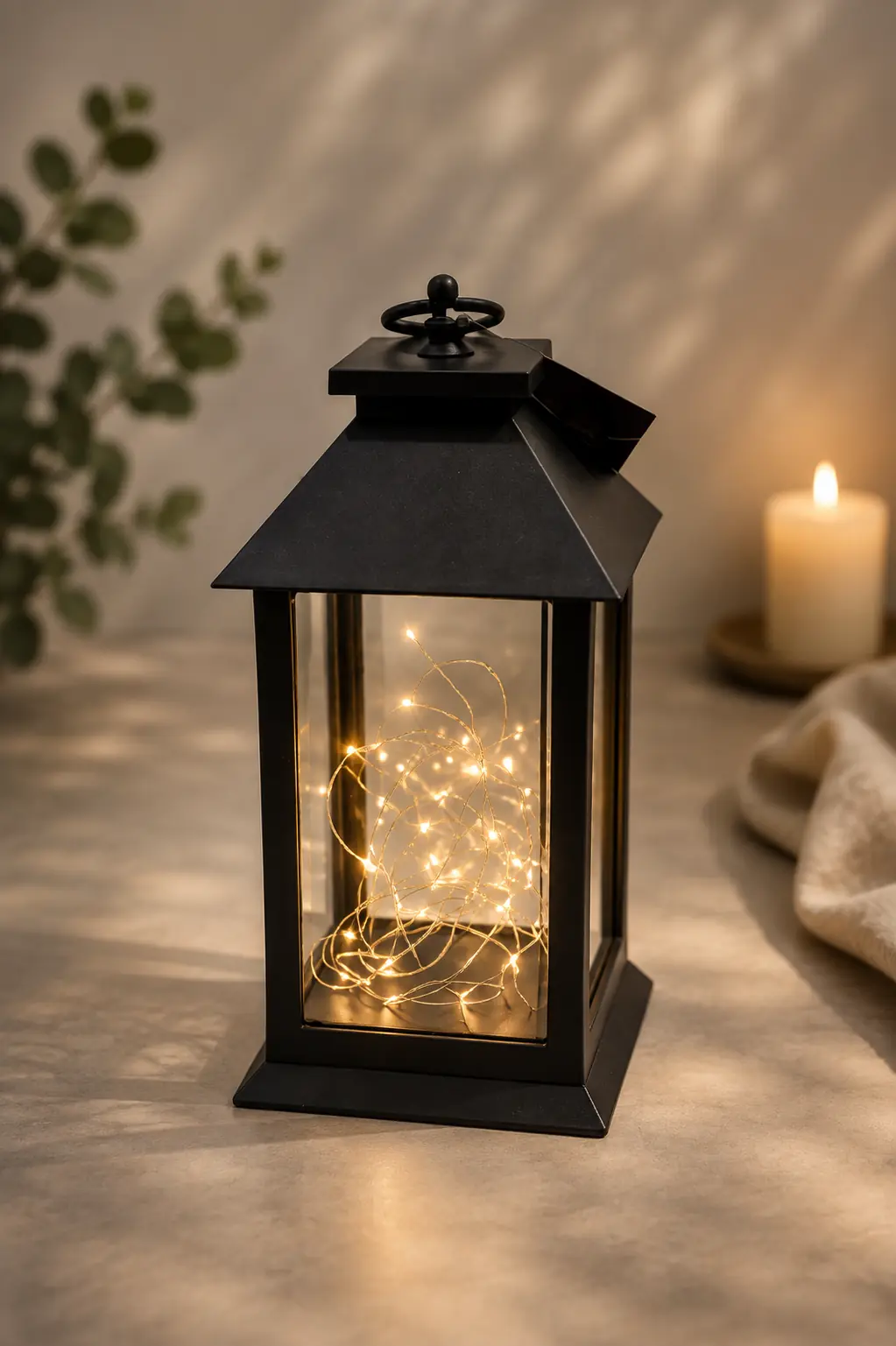 Dekoratívny lampáš so svetelnou reťazou