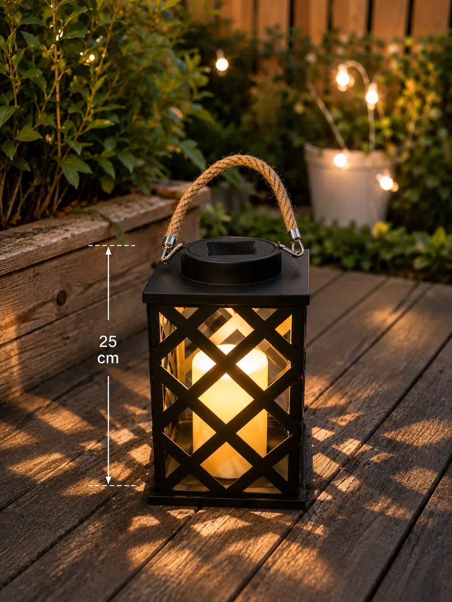 Solárny lampáš s lanovým držadlom – 25 cm