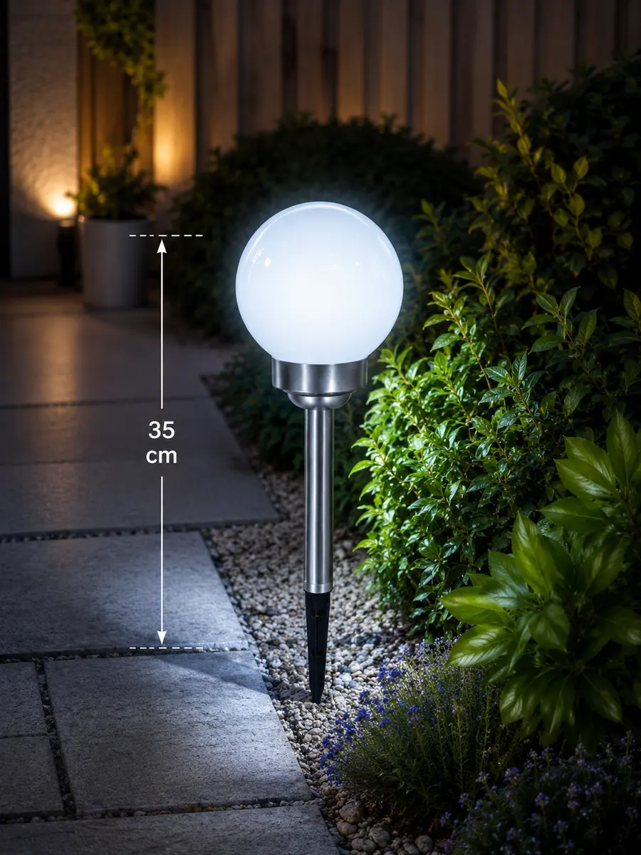 Solárna záhradná lampa s guľou – 35 cm