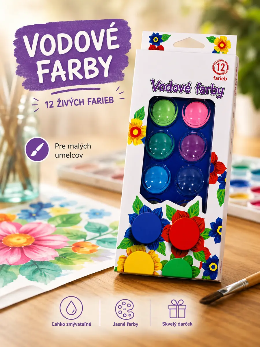 Vodové farby – 12 farieb