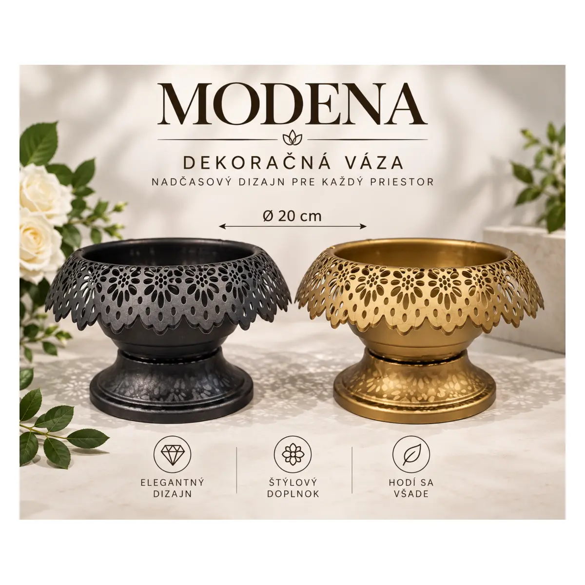 Dekoračná váza Modena Ø 20 cm – cena za 1 ks