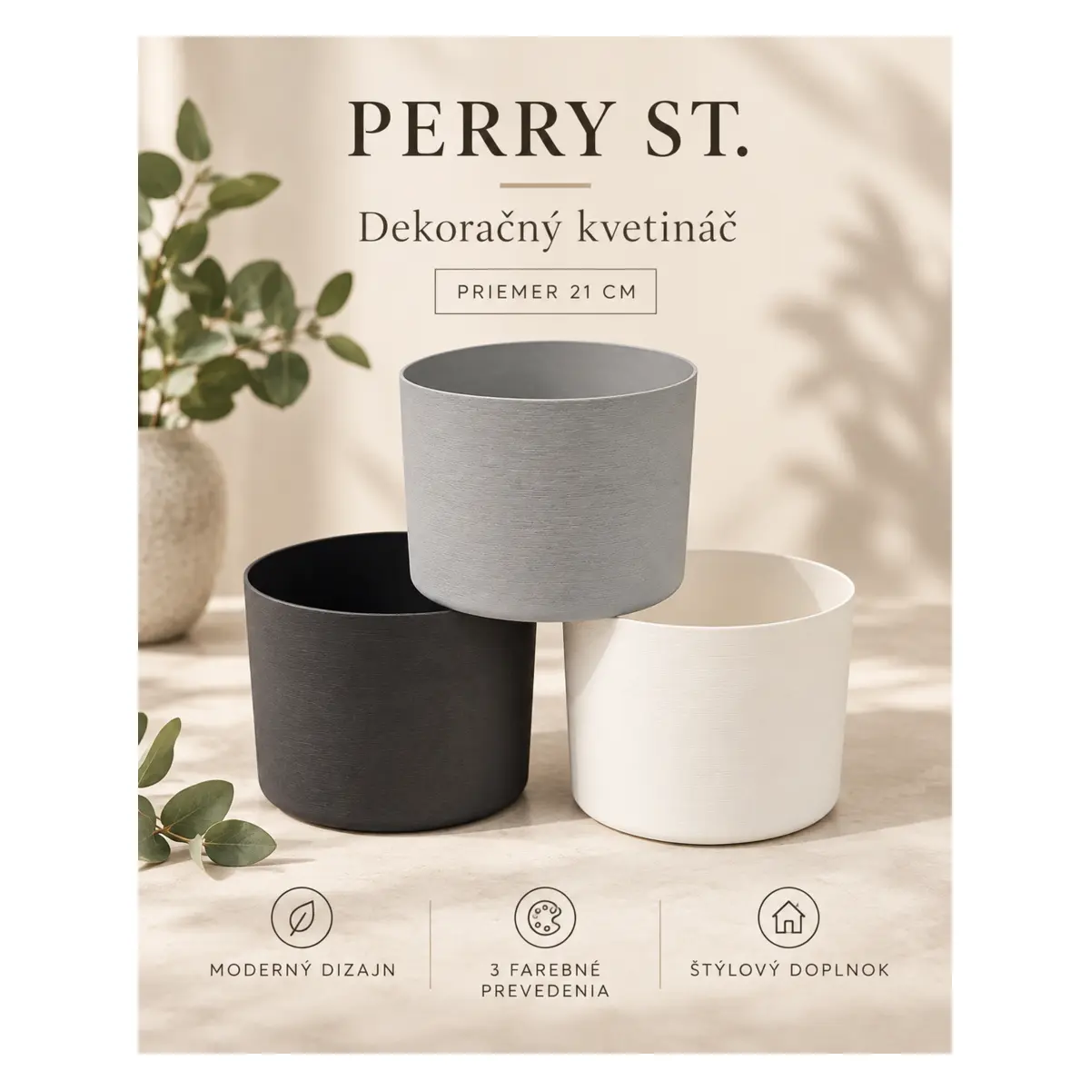 Dekoračný kvetináč Perry St. Ø 21 cm – cena za 1 ks