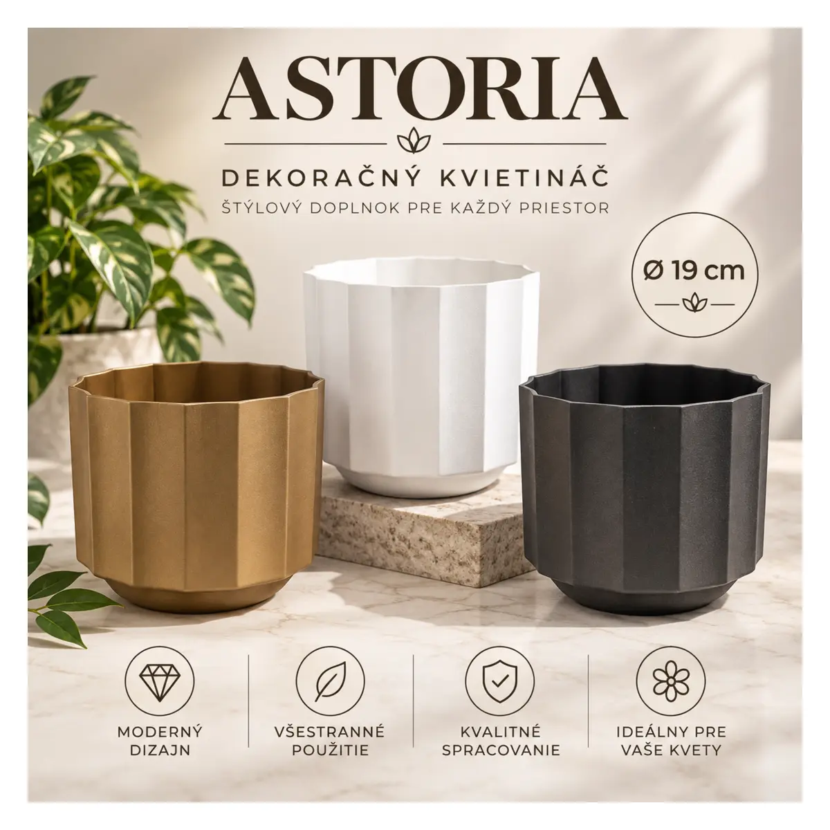 Dekoračný kvetináč Astoria Ø 19 cm – cena za 1 ks