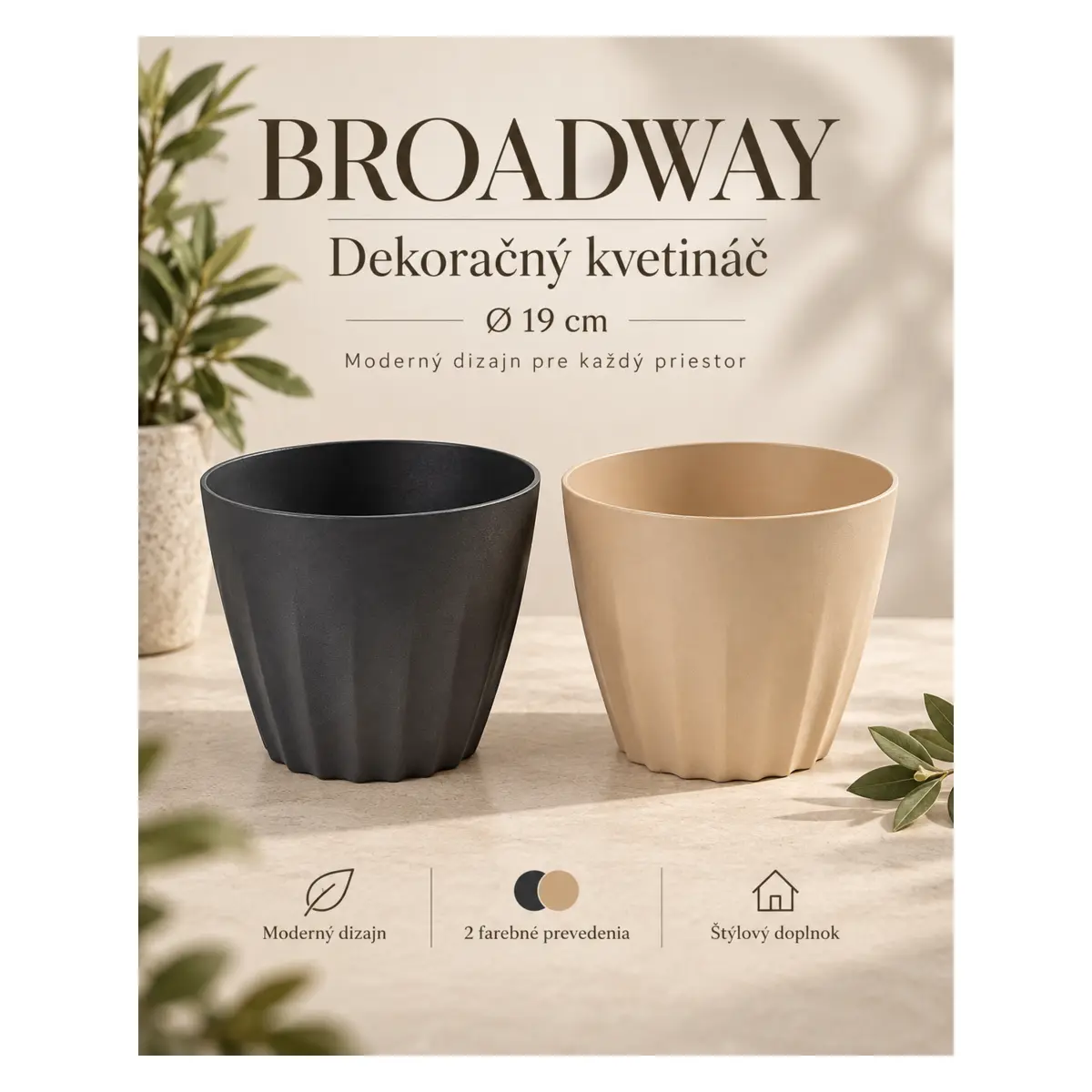 Dekoračný kvetináč Broadway Ø 19 cm – cena za 1 ks