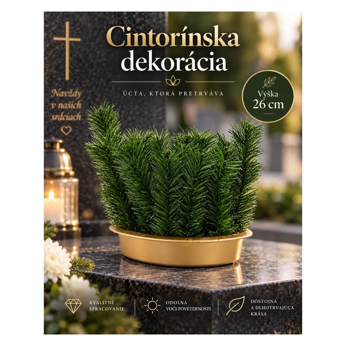 Cintorínska dekorácia v miske, výška 26 cm