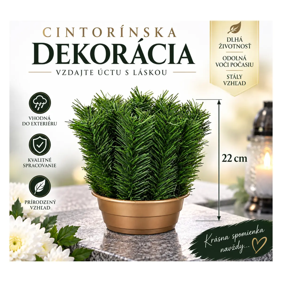 Cintorínska dekorácia v miske, výška 22 cm