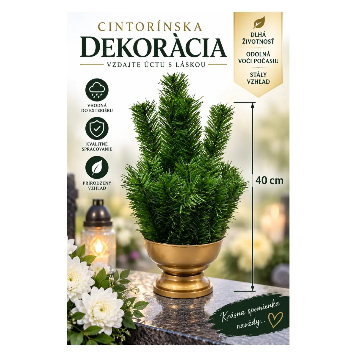 Cintorínska dekorácia vo váze, výška 40 cm