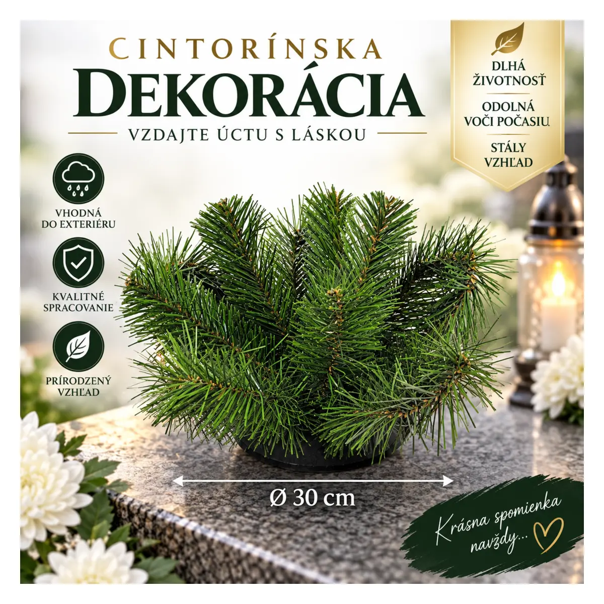Cintorínska čečinová dekorácia Ø 30 cm