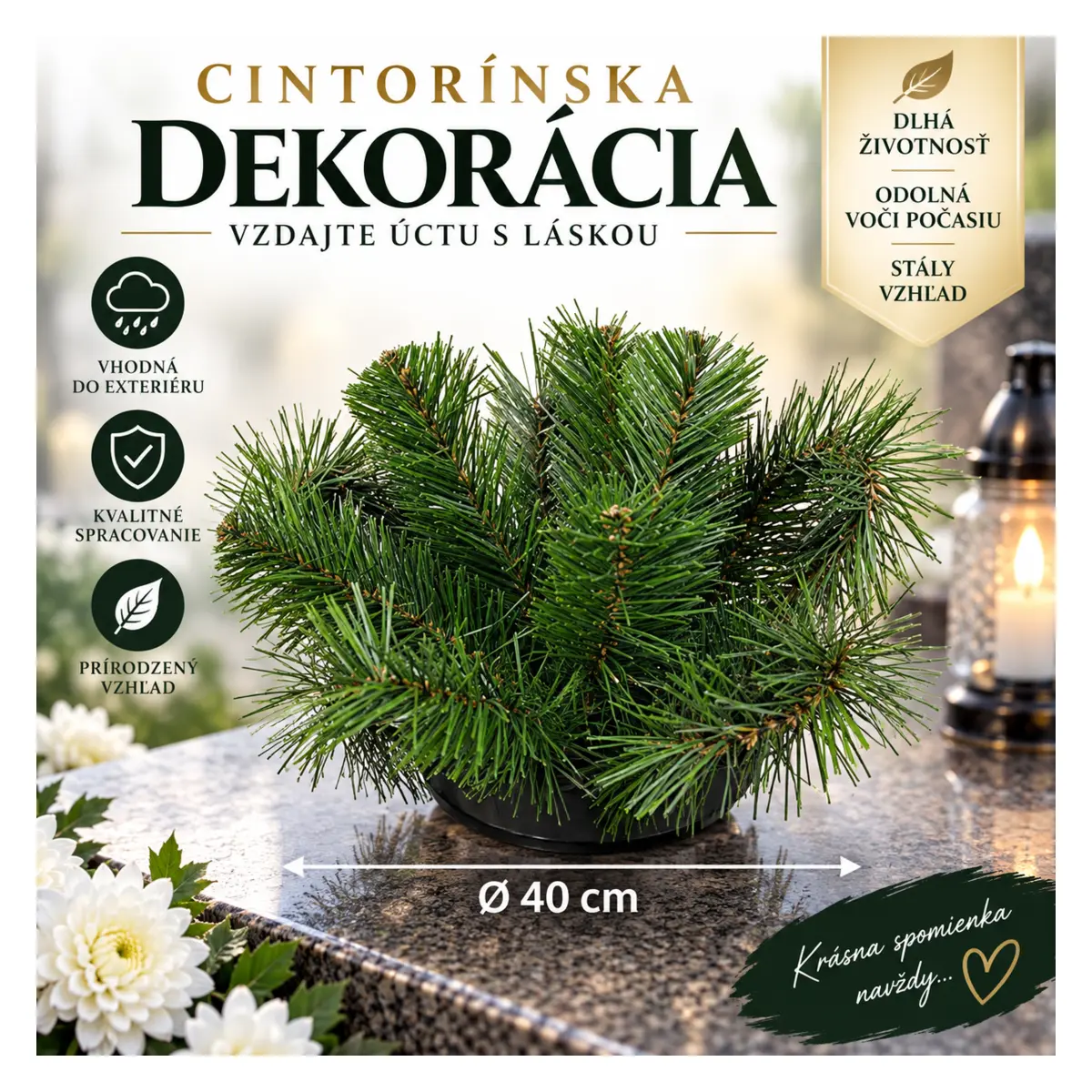 Cintorínska čečinová dekorácia Ø 40 cm