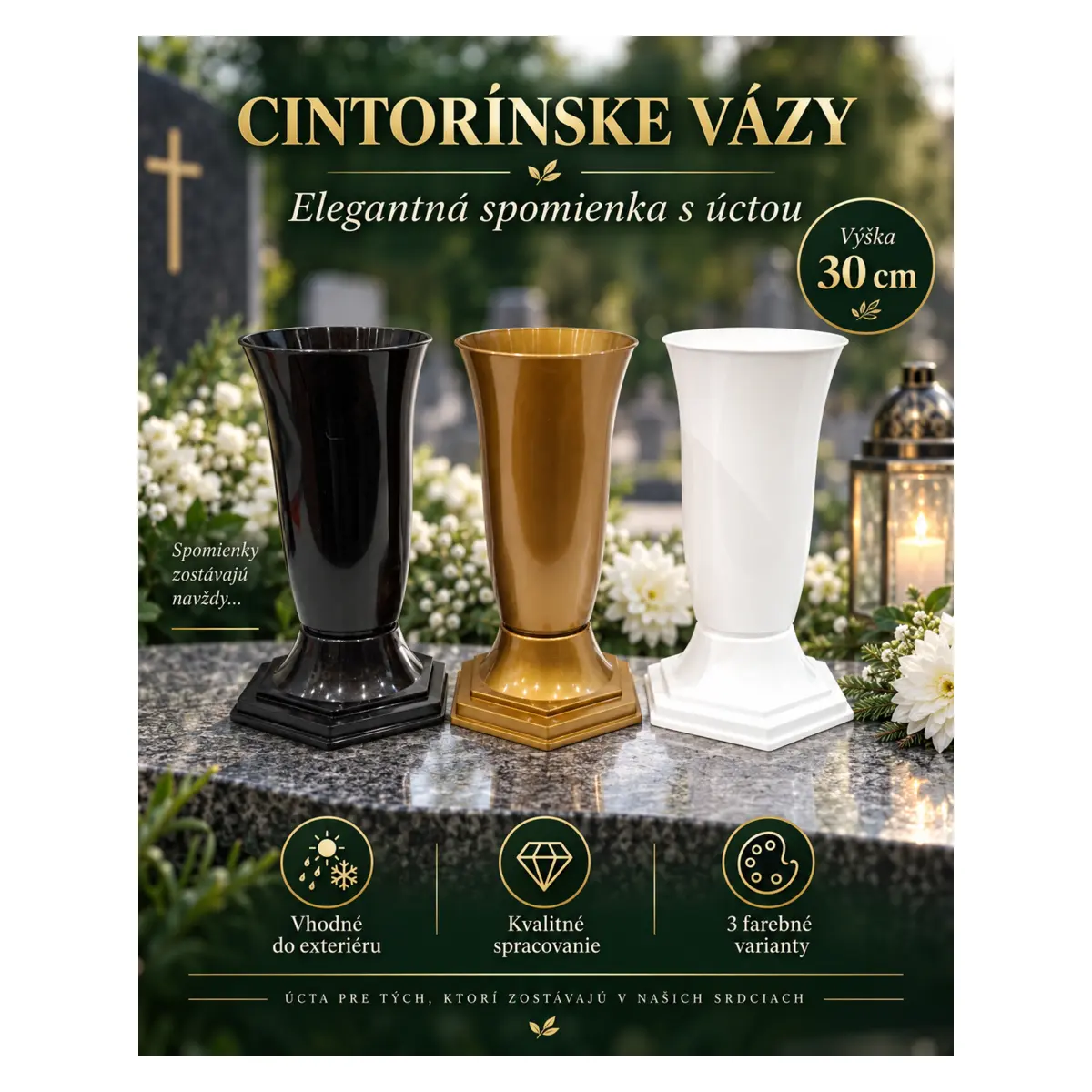 Cintorínska váza, výška 30 cm – cena za 1 ks