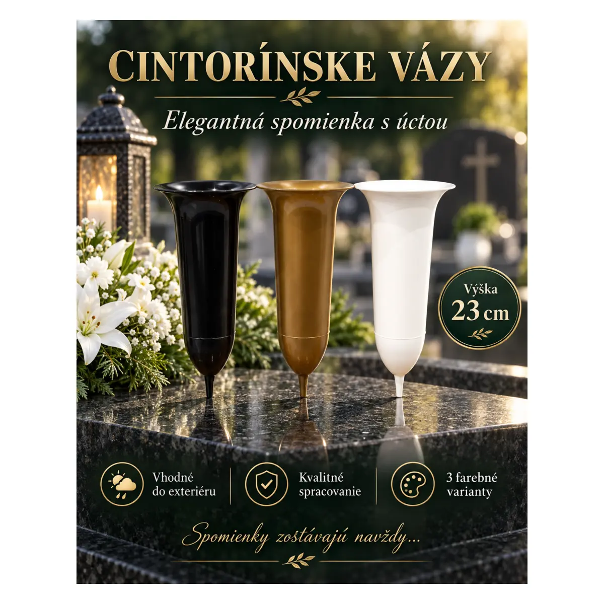 Zapichovacia cintorínska váza, výška 23 cm – cena za 1 ks