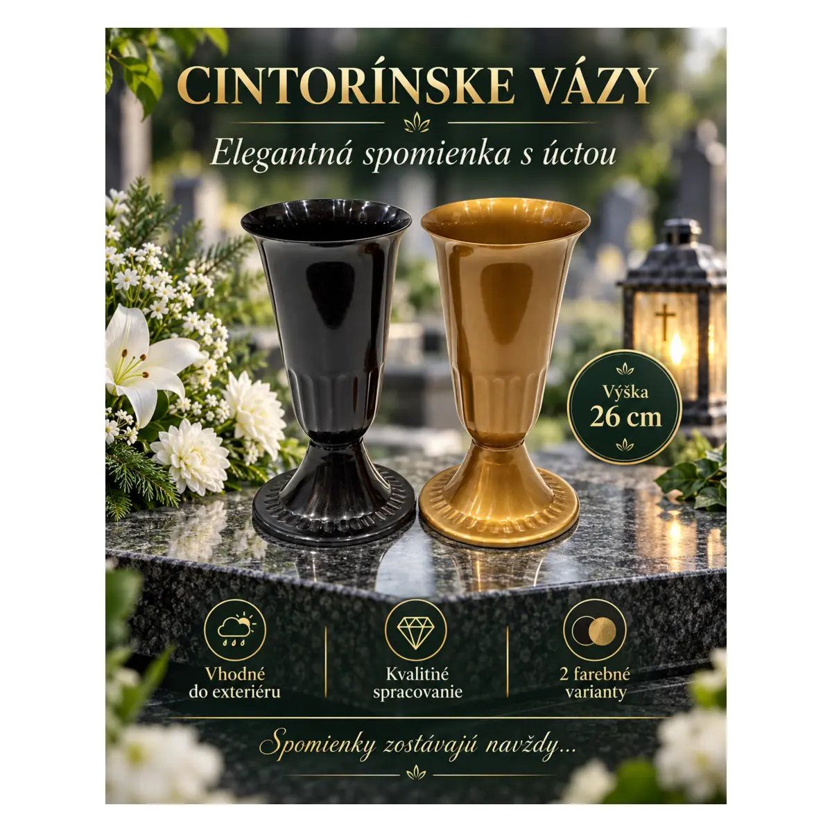 Cintorínska váza, výška 26 cm – cena za 1 ks