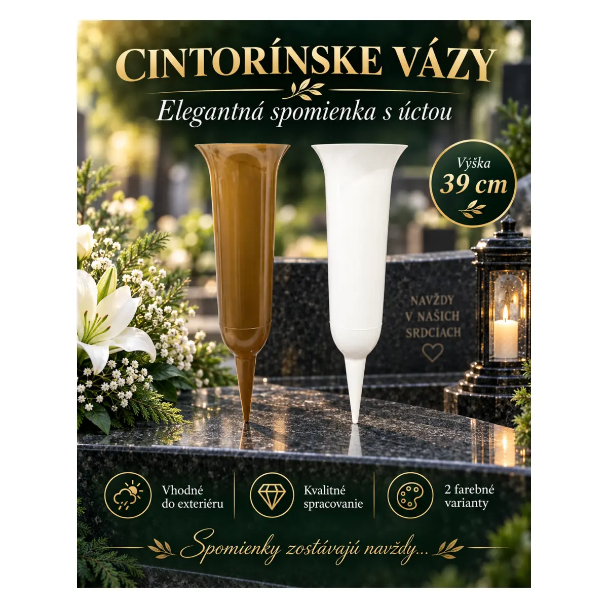 Zapichovacia cintorínska váza, výška 39 cm – cena za 1 ks