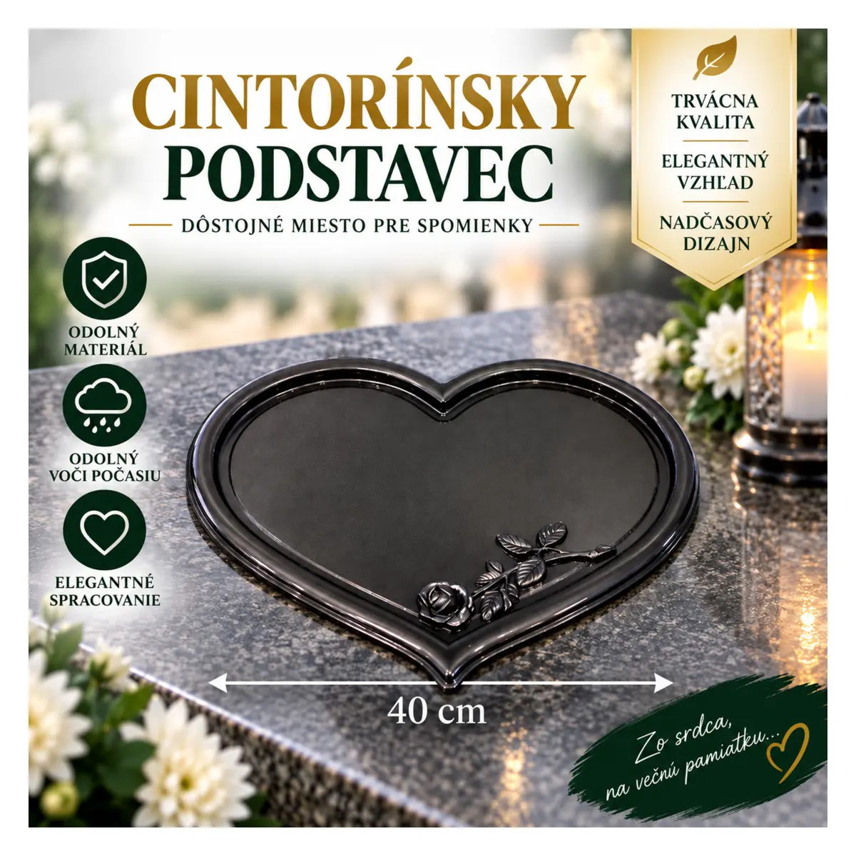 Cintorínsky podstavec v tvare srdca Ø 40 cm