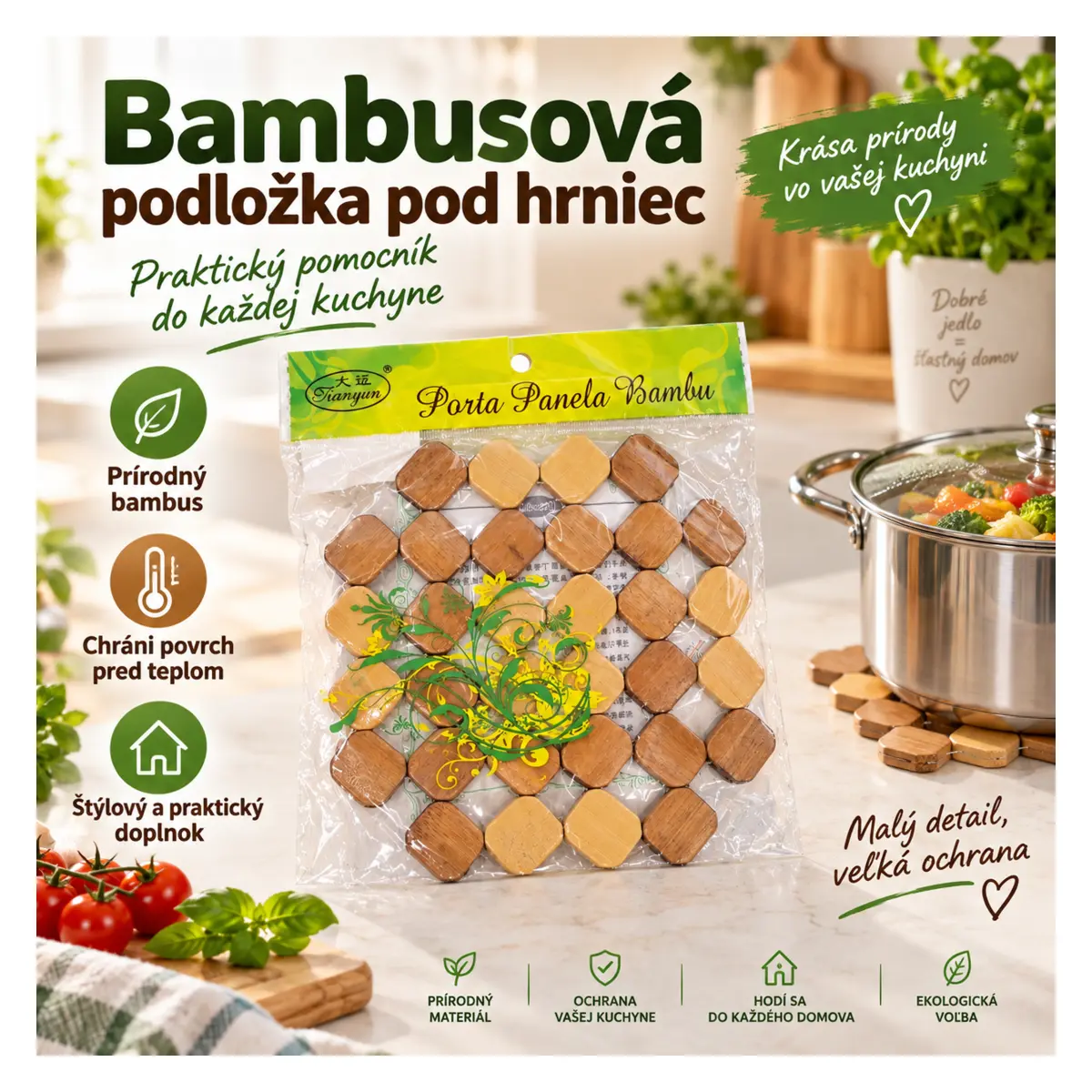 Bambusová podložka pod hrniec – mozaikový vzor