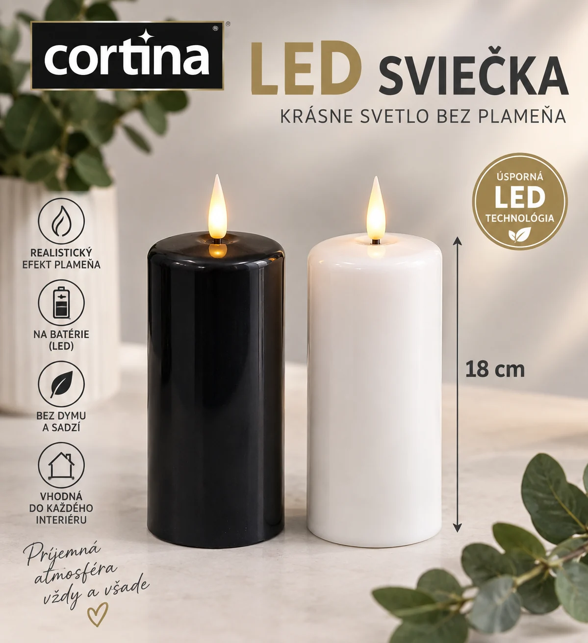 LED sviečka Cortina 18 cm – čierna a biela