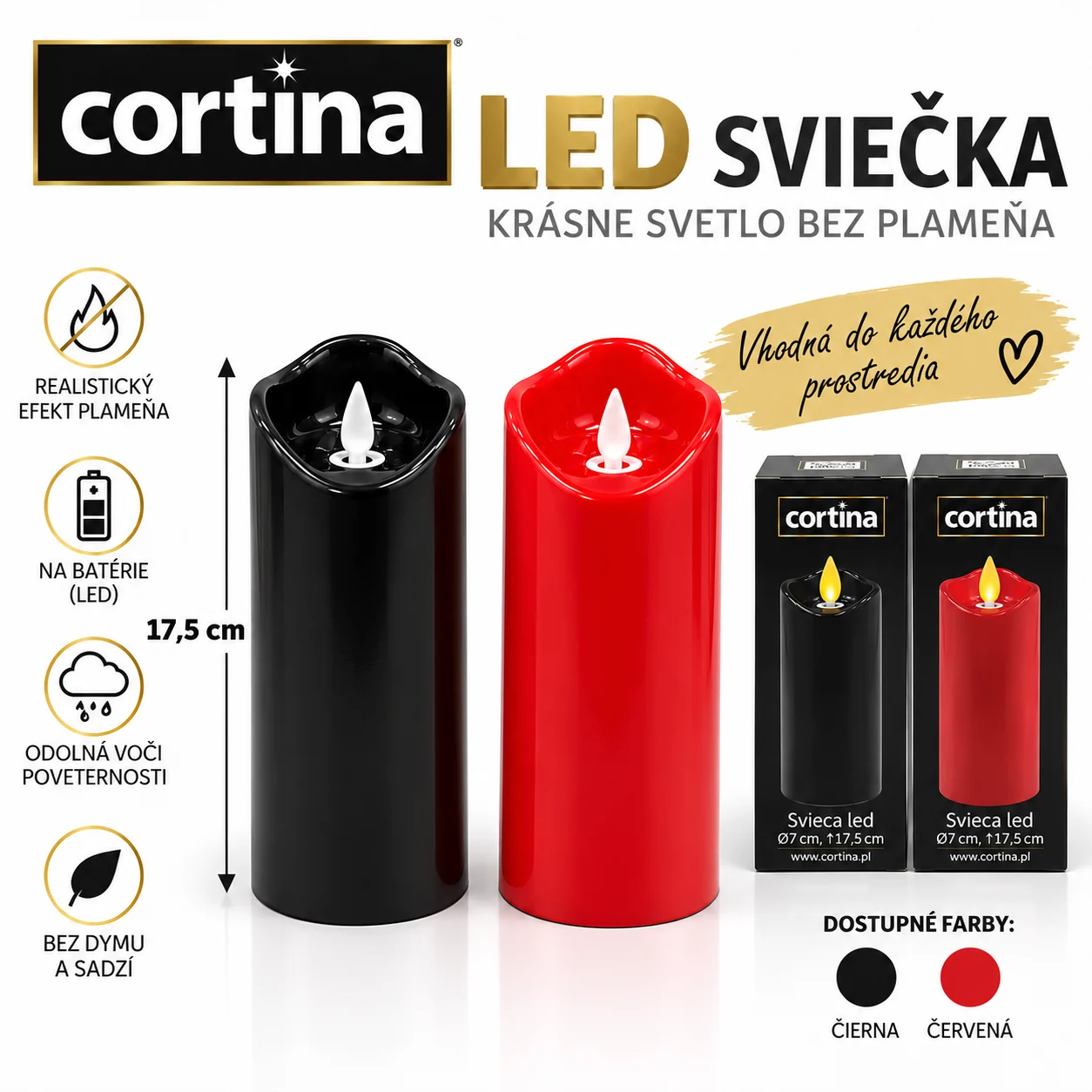 LED sviečka Cortina 17,5 cm – čierna a červená