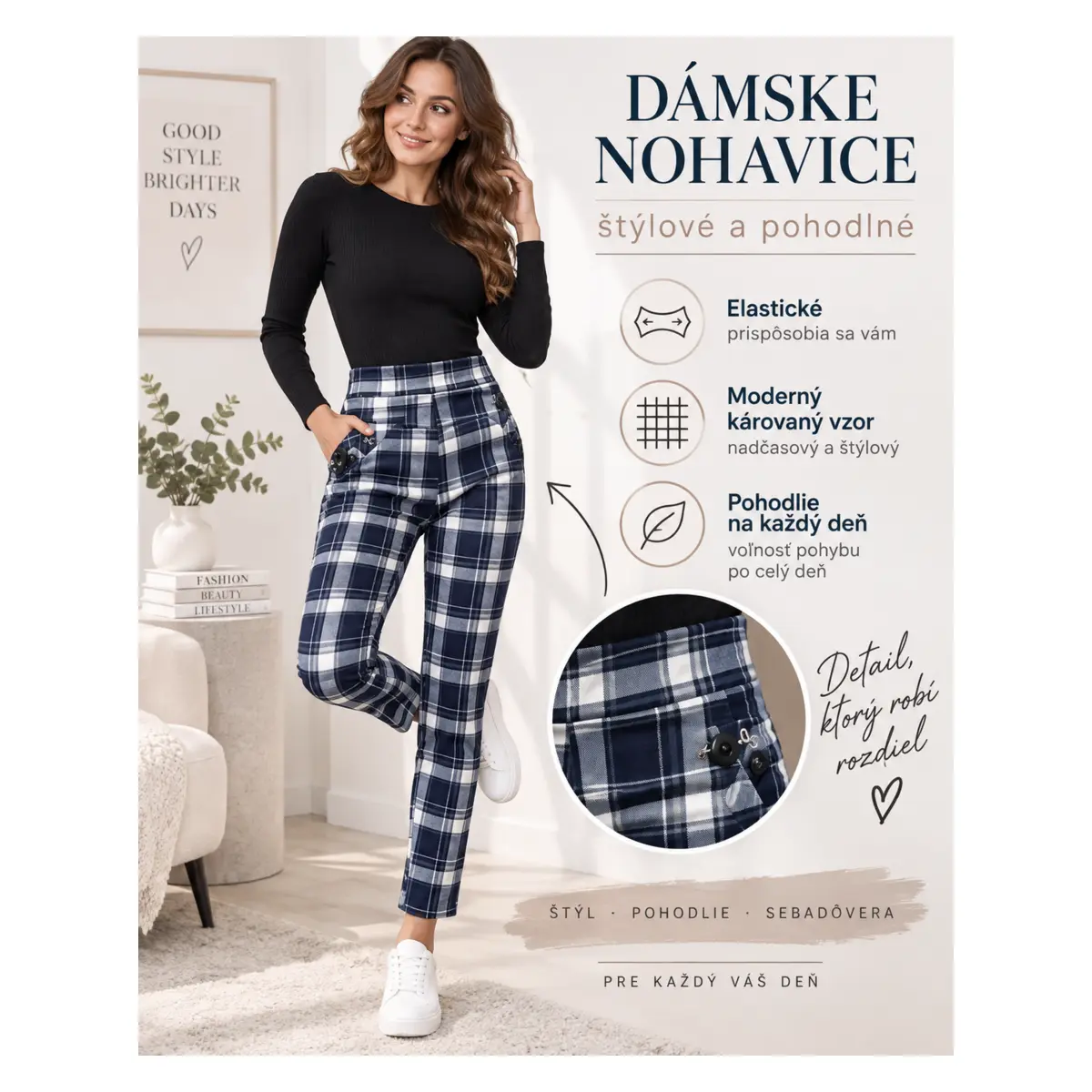 Dámske kárované domáce nohavice