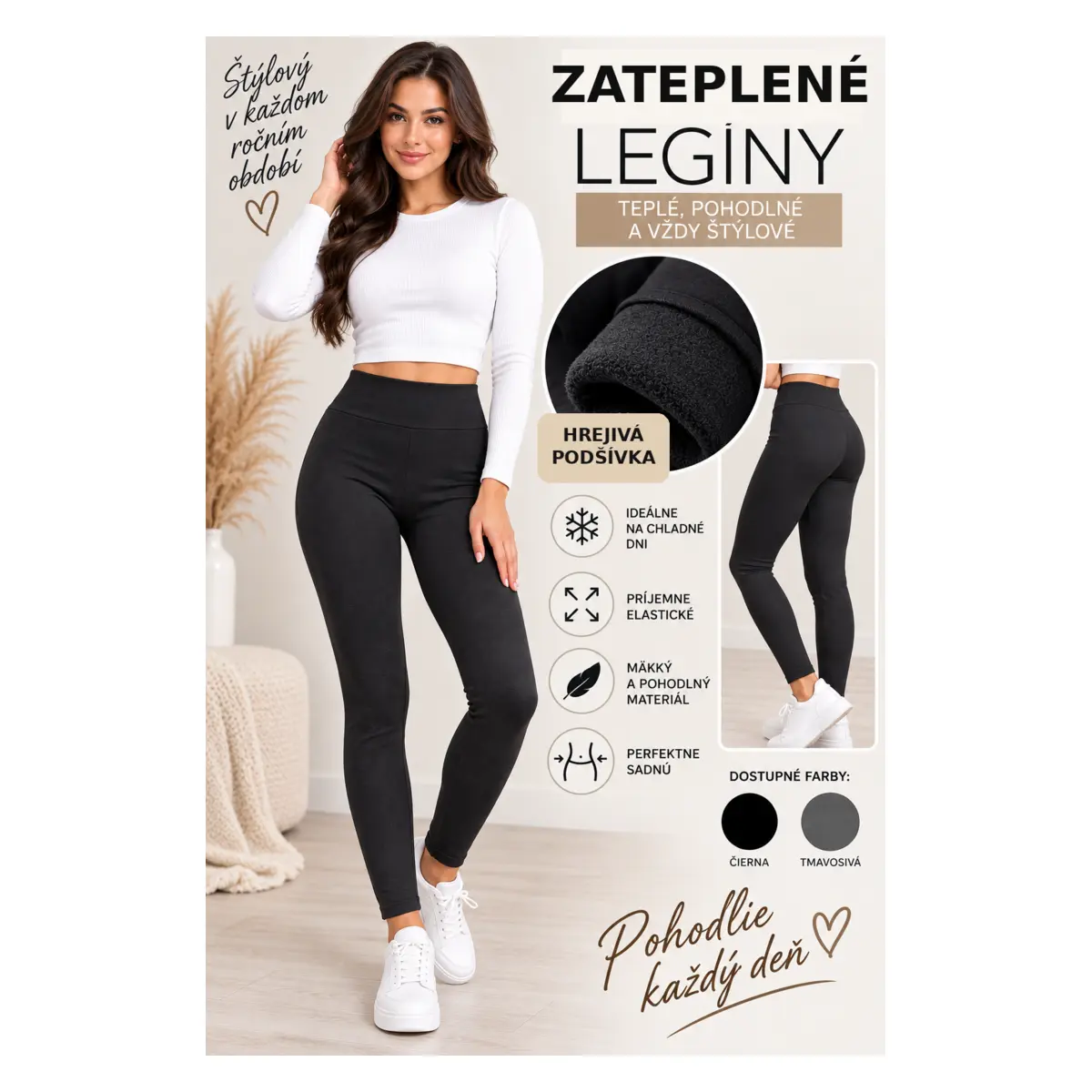Dámske zateplené legíny – čierne