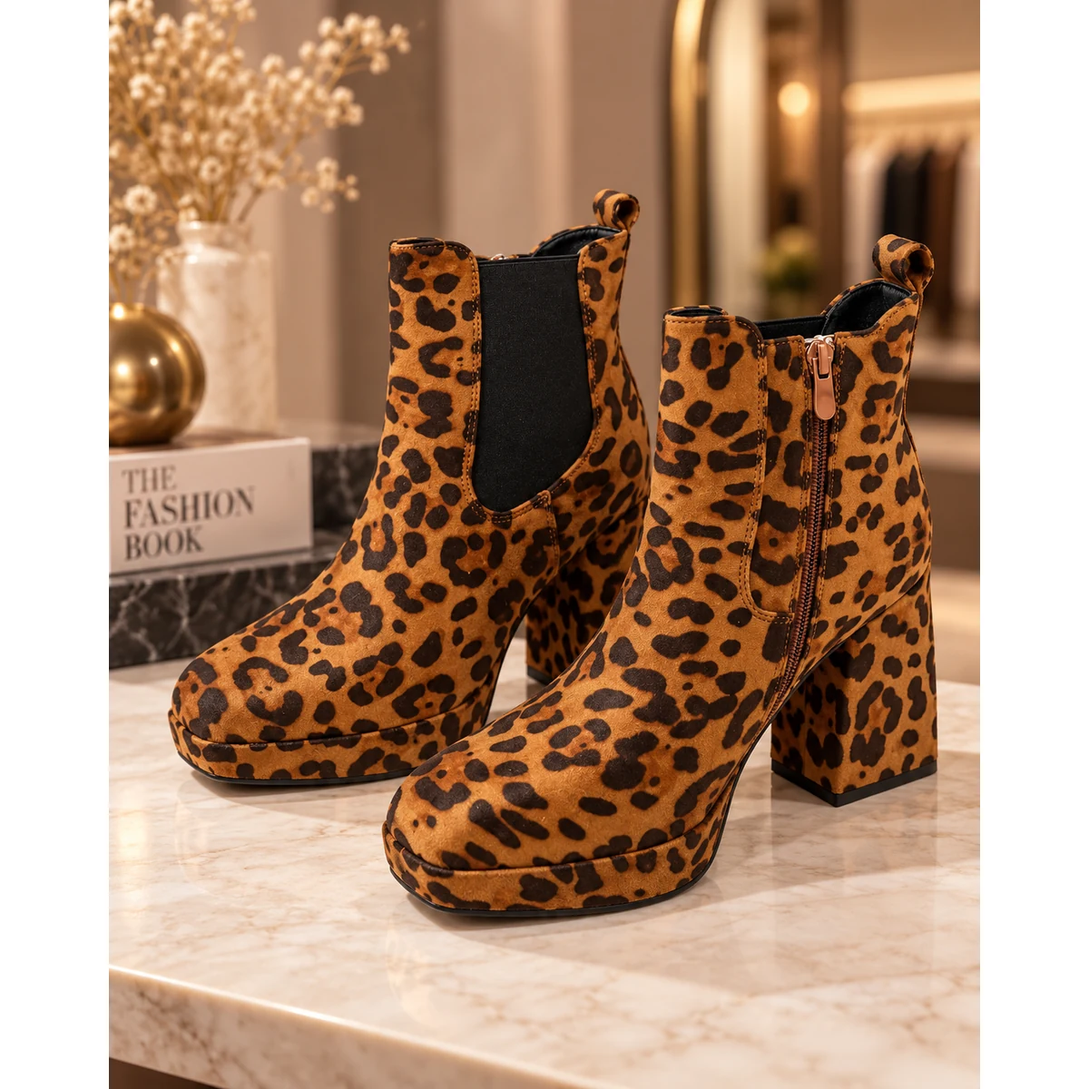 Dámske členkové čižmy s leopardím vzorom