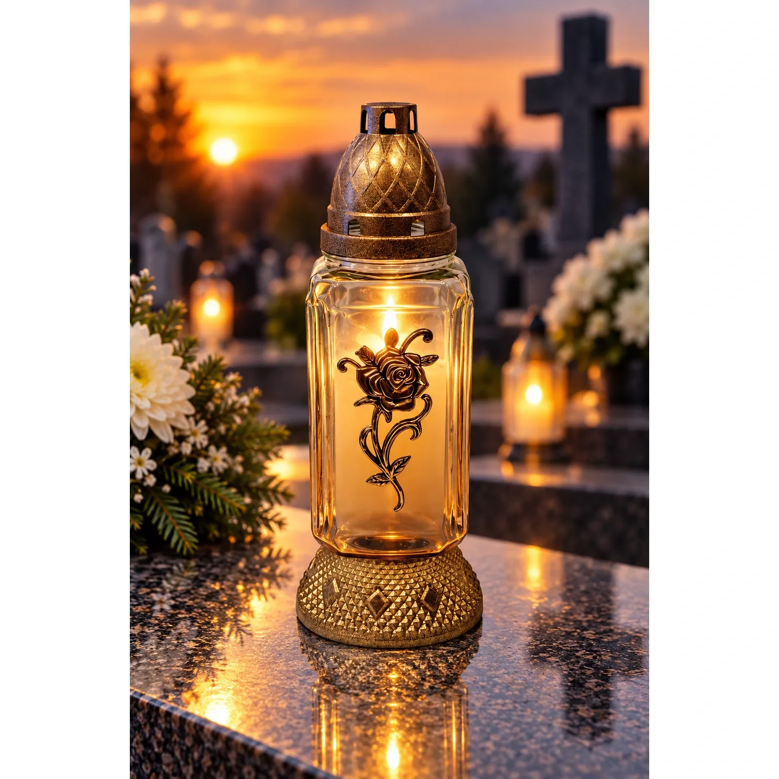 Sklenený kahanec s ružou – zlatý